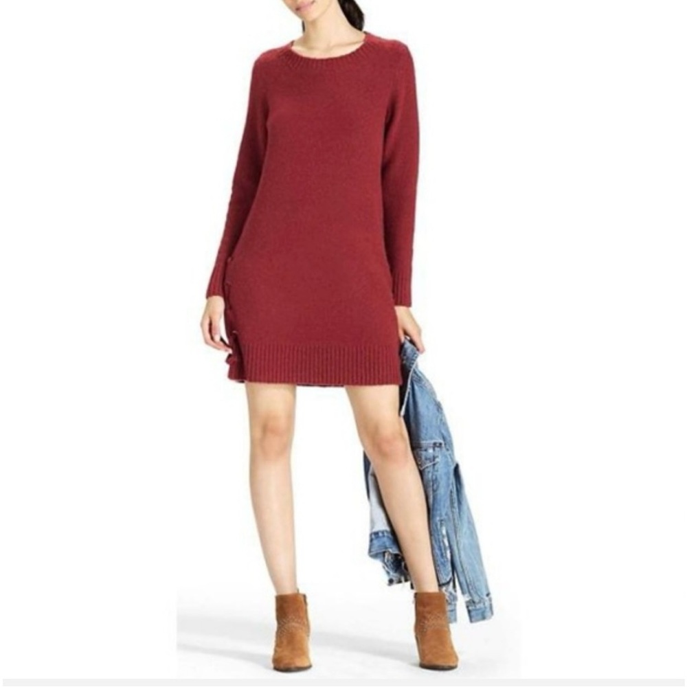 LUCKY BRAND Rust Long Sleeve Sweater Dress with Side Tie Details Size Large